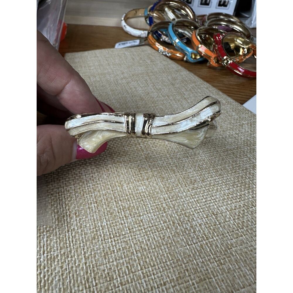 Sequin Nordstrom Ivory Gold Tone Statement Enamel Bangle Bracelet # 40